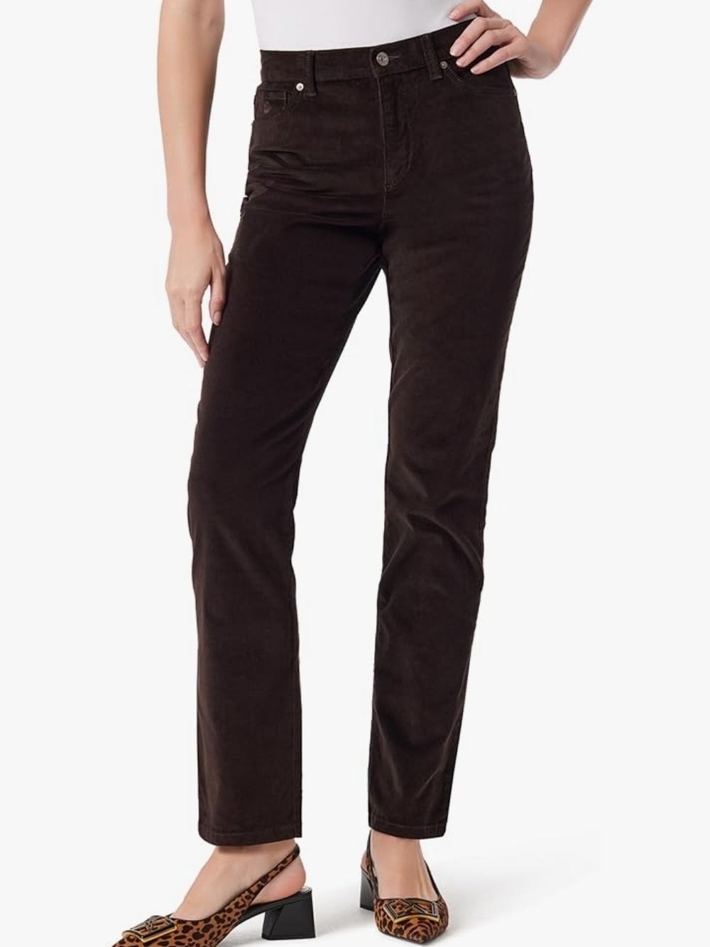 Gloria Vanderbilt Dark Brown Straight-Leg Corduroy Pants
